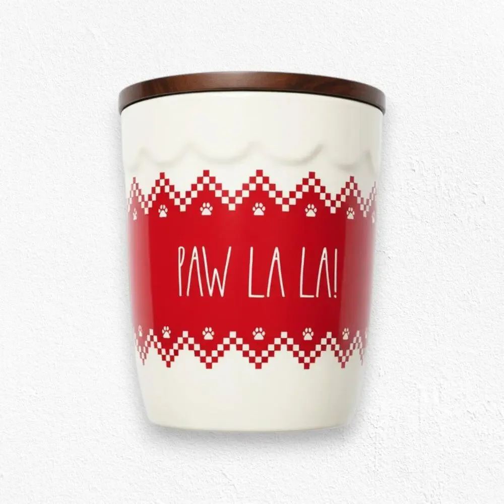 Rae Dunn Paw La La Red White Holiday Pet Treat Jar Cookie Jar Ceramic Canister